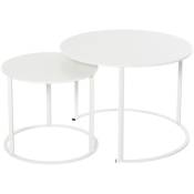 Outsunny - Lot de 2 tables basses rondes gigognes empilables de jardin métal époxy blanc