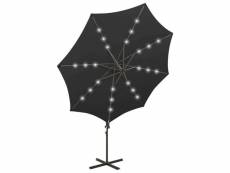 Parasol meuble de jardin déporté avec mât et lumières led 300 cm noir helloshop26 02_0008525