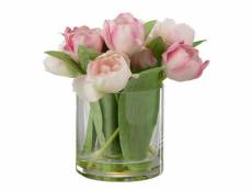 Paris prix - plante artificielle & vase "tulipes" 21cm rose