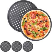 Plaque pizza, lot de 5, ronde, perforée, antiadhésive, tartes flambées, en acier, moule, ∅ 32 cm, anthracite - Relaxdays