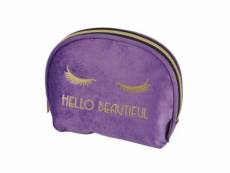 Pochette cosmétique velours "hello" 15cm violet