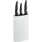 Rangement couteaux, ovale, non garni, avec insert en tiges plastiques, h x l x p 22 x 16,5 x 6,5 cm, blanc - Relaxdays