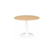 Sans Marque - Table ronde 100 cm plateau hêtre piètement colonne blanc Essens - Maxiburo - Blanc