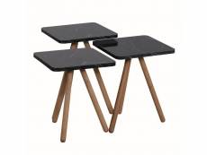 Set de 3 tables basses trépieds carrés gigognes mirna bois effet marbre noir