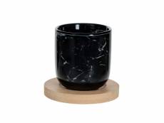 Set de 4 tasses couleur noire avec base en bois modele geom hygge E3-75561