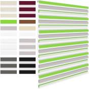 Store Enrouleur Double 60 x 150 cm - Couleur Vert-Gris-Blanc - Klemmfix - Sans Perçage - avec Supports de Serrage - Pare-soleil- Matériel de Fixation
