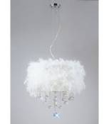 Suspension Ibis avec Abat jour blanc en plume 3 Ampoules chrome poli/cristal