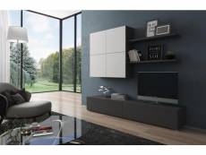 Système mural de salon réversible, meuble tv avec élément mural et étagères, salon complet, cm 200x31h39, couleur anthracite et blanc 8052773512206
