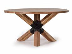 Table à manger en bois d'acacia coloris naturel / noir - diamètre 120 x hauteur 76 cm
