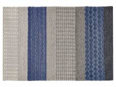 Tapis en laine à rayures bleu-gris 140 x 200 cm akkaya