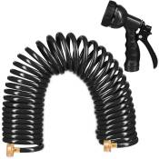 Tuyau d'arrosage spirale, long jusqu'à 10 m, tuyau d'eau flexible avec pistolet, réglable avec 7 modes, noir - Relaxdays