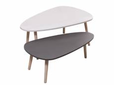Un ensemble de deux tables basses hombuy - une grande table basse blanche ovales et une table basse grise