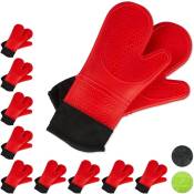 10x paires Gants pour four silicone, thermorésistant, maniques grillade antidérapants, doublure intérieure coton, rouge