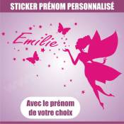 Adnauto - Sticker mural prenom fille Fee papillon etoile 90 cm - Rose - Run-R - Rose