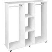 Armoire penderie meuble de rangement mobile 6 roulettes 120L x 40l x 128H cm panneaux de particules aspect bois blanc - Blanc