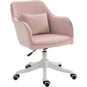 Chaise de bureau velours fauteuil bureau massant coussin lombaire intégré hauteur réglable pivotante 360° rose poudré - Rose