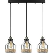 Cotecosy - Suspension style industriel 3 lampes alignées Camarose 67cm Métal Noir et chrome - Noir