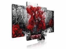 Dekoarte - impression sur toile moderne | décoration salon chambre | paysage noir blanc arbres rouges nature | 120x85cm C0273