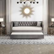 Dolinhome - Lit capitonné 90x200cm lit bambin extensible canapé-lit lit en lin gris durable