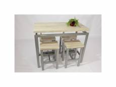 Ensemble design table haute, bar + 4 tabourets le mans. Set moderne type industriel, bois et métal.