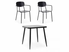 Ensemble table de jardin et 2 fauteuils en aluminium noir