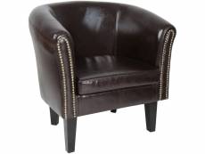 Fauteuil chesterfield avec repose pied en synthétique avec éléments décoratifs en cuivre chaise cabriolet tabouret pouf meuble de salon marron hellosh