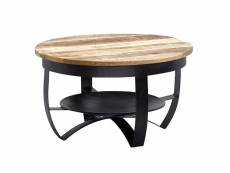 Finebuy table basse mango en bois massif metal noir 60 x 34 x 60 cm | table d'appoint de style moderne | table de salon rond