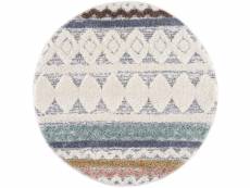 Hippie 02 - tapis rond à poils longs et relief multicolore 160x160cm focus-3013-multi-160x160