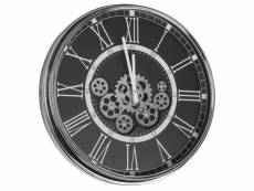 Horloge gear 54 cm chromée fond noir