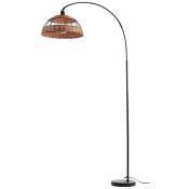 Lampadaire courbé salon lampe à arc noir lampadaire en rotin noir Réglable en hauteur, abat-jour mobile, 1x E27, LxlxH 101,5x40x193 cm