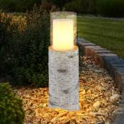 Lampe solaire led lampe solaire lampe d'extérieur lampe de jardin lampe de table lampe de terrasse, aspect bois verre plastique blanc, batterie