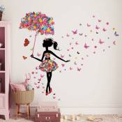 Linghhang - Stickers Muraux Fée Fleur Autocollants Mural Fille Papillon Stickers Muraux Fille Avec Parapluie pour Chambre de Bébé Pépinière D'enfant
