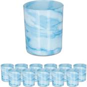 Lot de 12 photophores en verre pour bougies chauffe-plat, design simple, h x d : 8,5 x 7 cm, bleu/crème - Relaxdays