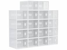 Lot de 18 boites cubes rangement à chaussures modulable avec portes transparentes - dim. 25l x 35l x 19h cm - pp blanc transparent