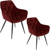 Lot de 2 chaises / fauteuils viena tissu velours bordeaux foncé pieds métal - Bordeaux