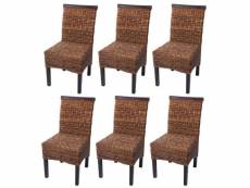Lot de 6 chaises en rotin banane tressée pieds marron foncés cds04205