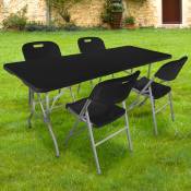 Lot Table Pliante et 4 Chaise Pliante Noires - Table Exterieur et Chaise Pliante Confortable - Table Camping Pliante avec 4 Chaise Pliante Camping