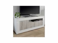 Meuble tv 3 portes blanc-pin blanc - lubio - l 138 x l 42 x h 56 cm - neuf