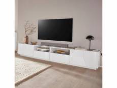 Meuble tv salon moderne 260x43cm blanc brillant more
