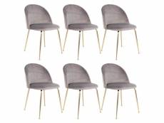 Meyrin - lot de 6 chaises velours gris et pieds métal