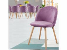 Miadomodo® chaise de salle à manger en velours - lot de 8, pieds en bois hêtre, style moderne, violet - chaise scandinave pour salon, chambre, cuisine