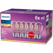Philips - ampoule led Standard E27 40W Blanc Chaud Claire, Verre, Lot de 6