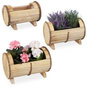 Relaxdays - Jardinières, bois, 3 différentes tailles, bacs à plantes, set, extérieur et intérieur, film plastique, nature
