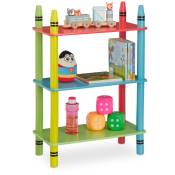 Relaxdays - tagère pour enfants, 3 surfaces, mdf et bois, HxLxP : 69,5 x 48 x 24 cm, design crayons de cire, multicolore