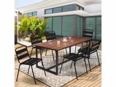 Salon de jardin soho acier + acacia table 180 cm et 6 chaises empilables noires design industriel