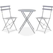 Sans Marque - Set bistrot - ensemble repas de jardin - Table pliante + 2 chaises - Structure : acier - Coloris : Gris