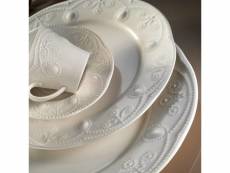 Set vaisselle service dîner 24 pièces murrina porcelaine fond blanc et motif forme forme de perle
