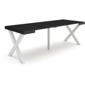 Skraut Home - Table console extensible, Console meuble, 220, Pour 10 personnes, Pieds bois massif, Style moderne, Noir