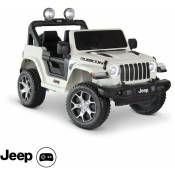Sweeek - Voiture électrique 12V pour enfant - jeep Wrangler Rubicon 2 roues motrices. blanche. 1 place. avec autoradio. télécommande. MP3. port usb /