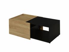 Table basse avec rangements plateau extensible bois et noir